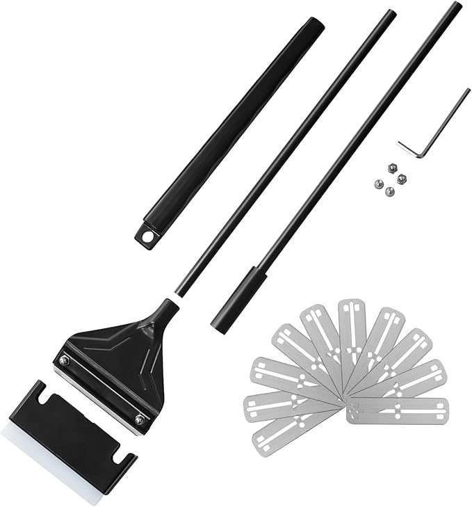 Algae Scraper for Glass Aquariums 24.4" Fish Tank Scraper with 10 Replaceable Blades Aquarium Glass Scraper Adjustable Length Aquarium Cleaning Tools Kit for Glass Aquarium Fish Tank