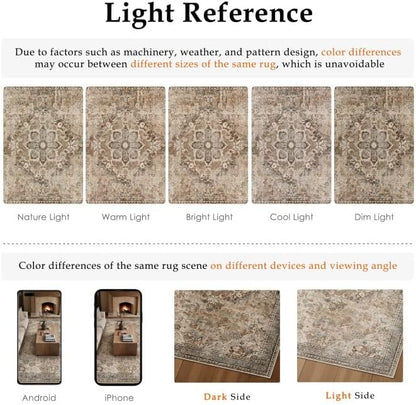 Brown Runner Rug 2x8 Washable Vintage Long Carpet Low Pile Traditional Distressed Retro Accent Indoor Hallway Throw Rug Non Slip for Kitchen Laundry Bathroom Dining Room