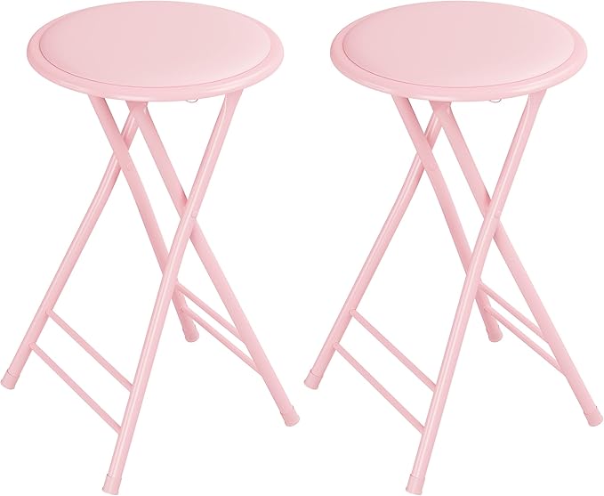 Lavish Home Set of 2 Counter Height Bar Stools – 24-Inch Backless Folding Chairs with 225lb Capacity for Kitchen, Rec Room, or Game Room (Pink)