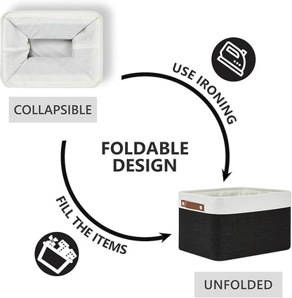 DULLEMELO Canvas Storage Bin with Handles, Fabric Bins for Shelves, Bedroom, Office,Nursery,Fabric Storage Baskets for Toys, Clothes,Gift(3-Pack Medium-15 inch X 11 inch X 9.5 inch , White&Black)