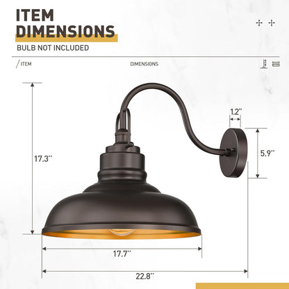 zeyu 18 Inch Gooseneck Barn Light, Farmhouse Outdoor Sconces Wall Lighting, Outdoor Barn Light for Garden Garage, Oil Rubbed Bronze Finish, 016-1BL ORB