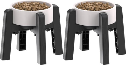 Dog Bowl Stand with Adjustable Width [2 Pack, Stand Only] | Elevated Pet Water & Food Bowl for Medium Dogs, Stable and Anti-Slip Raised Bowl