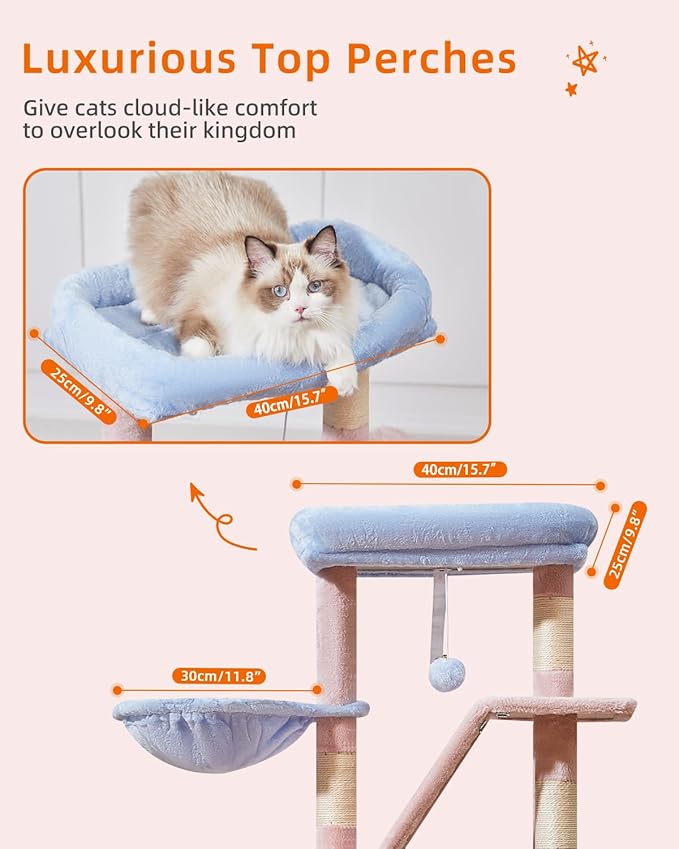 Taoqimiao Cat Tree,38.5-Inch Cat Tower for Indoor Cats,Suitable for Kittens with Luxurious cat condo with Adjustable Baskets and Luxurious Perch MS029SPB Pink and Blue
