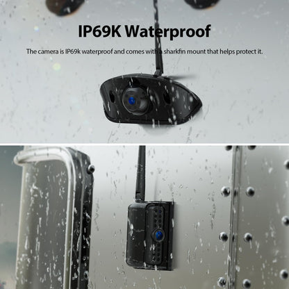 4 Cameras Wireless RV Backup System with 7-Inch Monitor, 2 Rear Sharkfin 2 Side Cameras, IR Night Vision, IP69k Waterproof Recording, Compatible with Furrion Pre-Wired RV Truck Trailer BW4