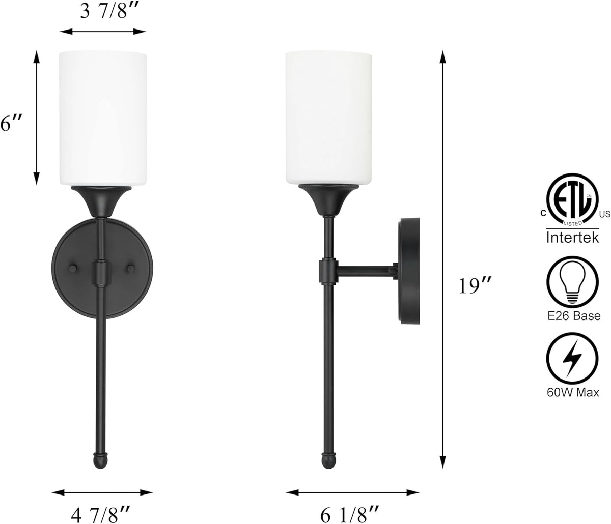 XiNBEi Lighting Wall Sconce, Bathroom Vanity Light with Glass, Wall Fixture Matte Black Finish for Bathroom XB-W1216-MBK