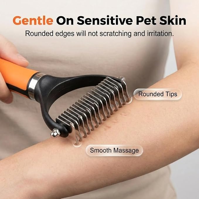 2026 Upgrade Double-Sided Pet Grooming Tool, Professional Pet Detangling Comb Removes Tangles Knots and Loose Fur, Gentle Deshedding Dog Cat Brush for Long Thick Hair (Orange)