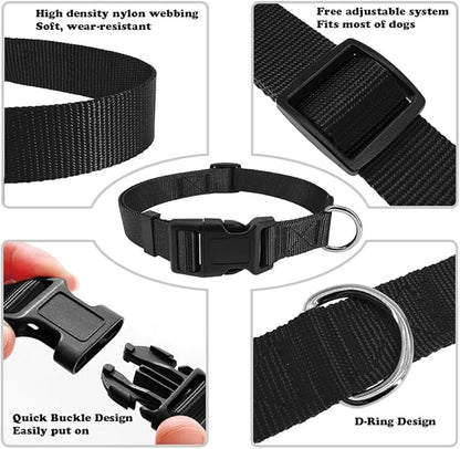 Dog Collar Black Basic Adjustable Dog Collars with Breathable Quick Release Nylon Pet Collar for Puppy Small Medium Large Dogs Boy