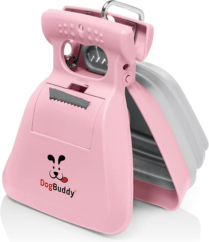 DogBuddy Pooper Scooper, Portable Dog Pooper Scooper, Poop Scooper for Small and Large Dogs, Pooper Scooper with Bag Attachment, Leash Clip and Dog Waste Bags Included (Large, Pink)