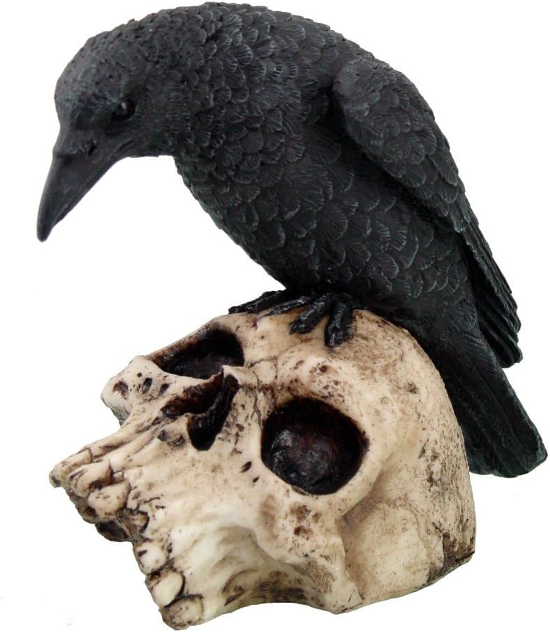 PTC 5 Inch Halloween Black Raven on Skeleton Skull Statue Figurine