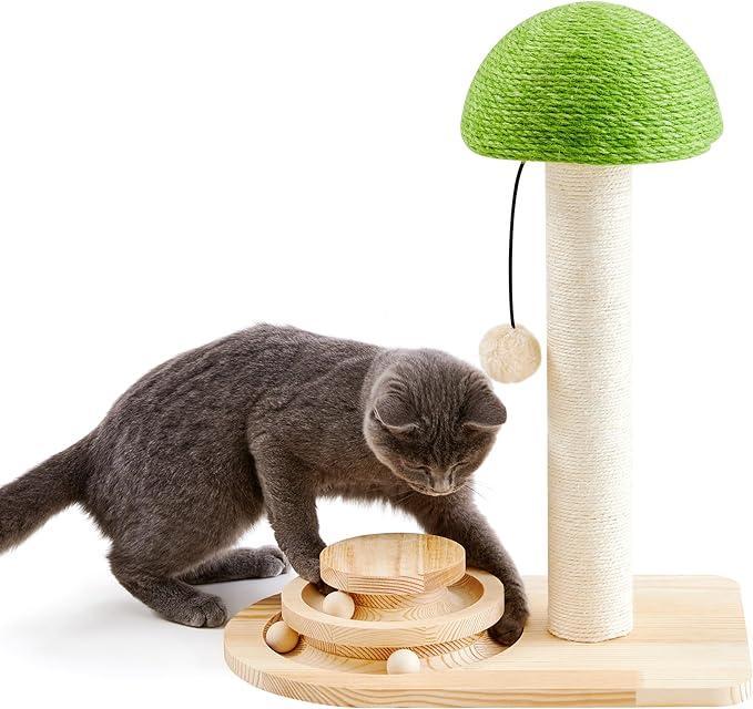 Mushroom Sisal Rope 2 In 1 Wooden Interactive Ball Track Ball Cat Scratching Post Cat Scratching Board