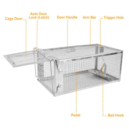 Humane Live Animal Trap, Galvanized Steel Mouse Cage Trap With Sensitive Gravity Pedal, Escape-Proof Design, Reusable Rodent Catcher For Home Yard Garage Restaurant