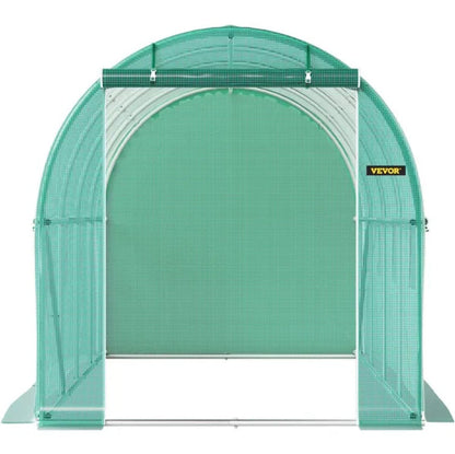 VEVOR Walk-in Tunnel Greenhouse, 14.8 X 6.6 X 6.6 Ft Portable Plant Hot House W  Galvanized Steel Hoops, 1 Top Beam, Diagonal Poles, Zippered Door   8 Roll-up Windows, Green