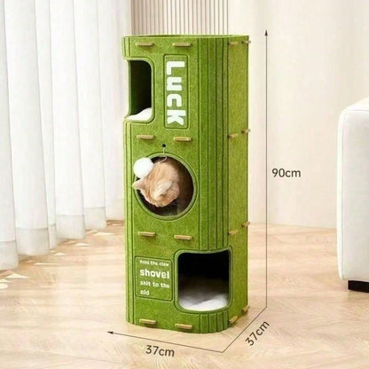 Multi Level Felt Cat Tree House, Vertical Cat Scratcher Tower With Multiple Hideaway Nests, Interactive Hanging Ball Toy, Space Saving Cat Condo For Indoor Cats, 2 Sizes Available