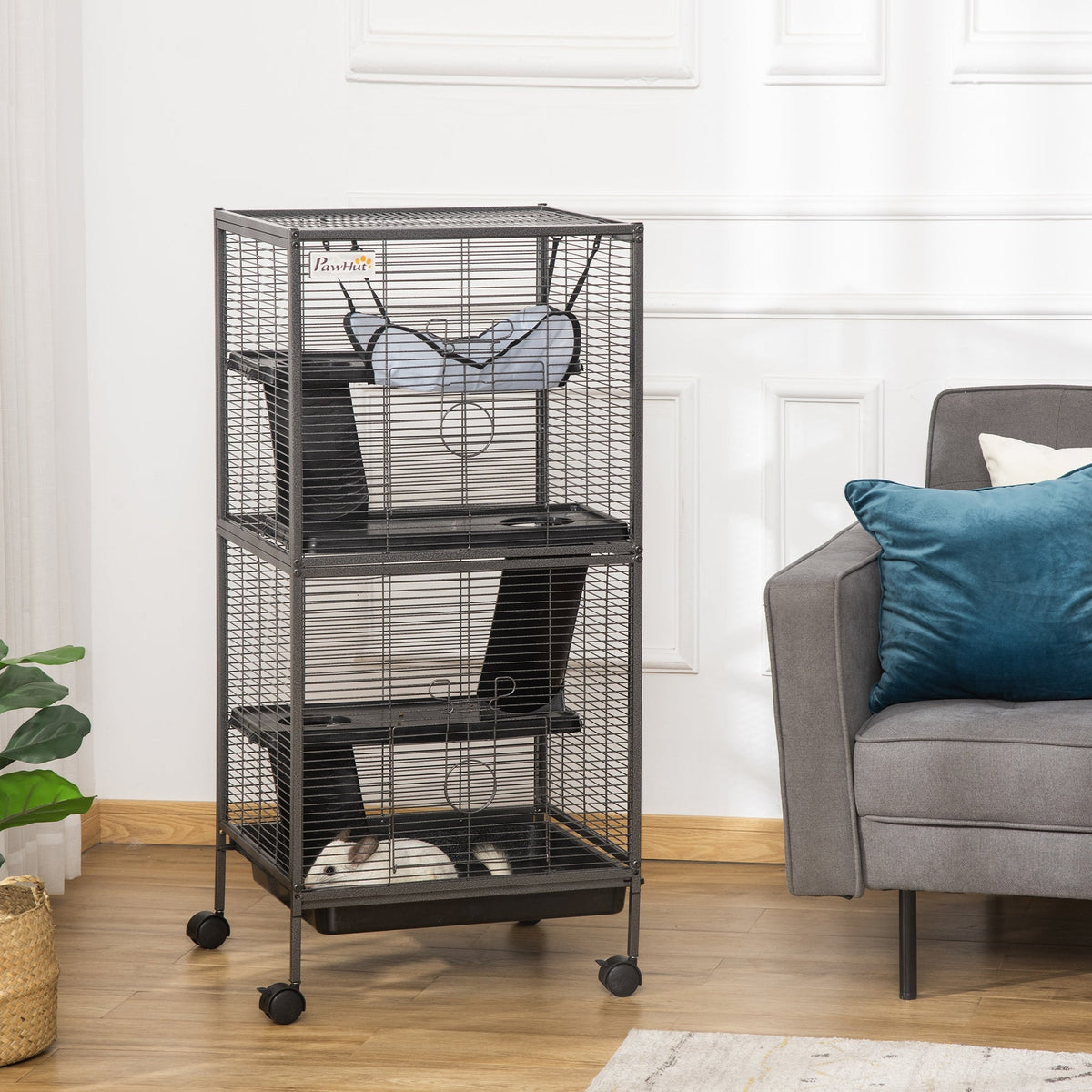 Large Metal 4 Tiers Small Animal Cage With Hammock, Removable Tray, Extra Space For Ferrets Chinchillas, Gray