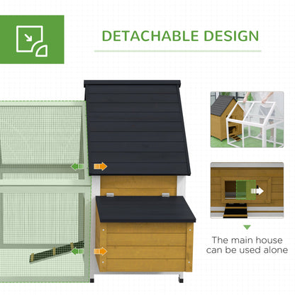 65" Chicken Coop Wooden Chicken House Rabbit Hutch Poultry Cage Hen Pen Backyard with Nesting Box, Ramp, Run, Yellow