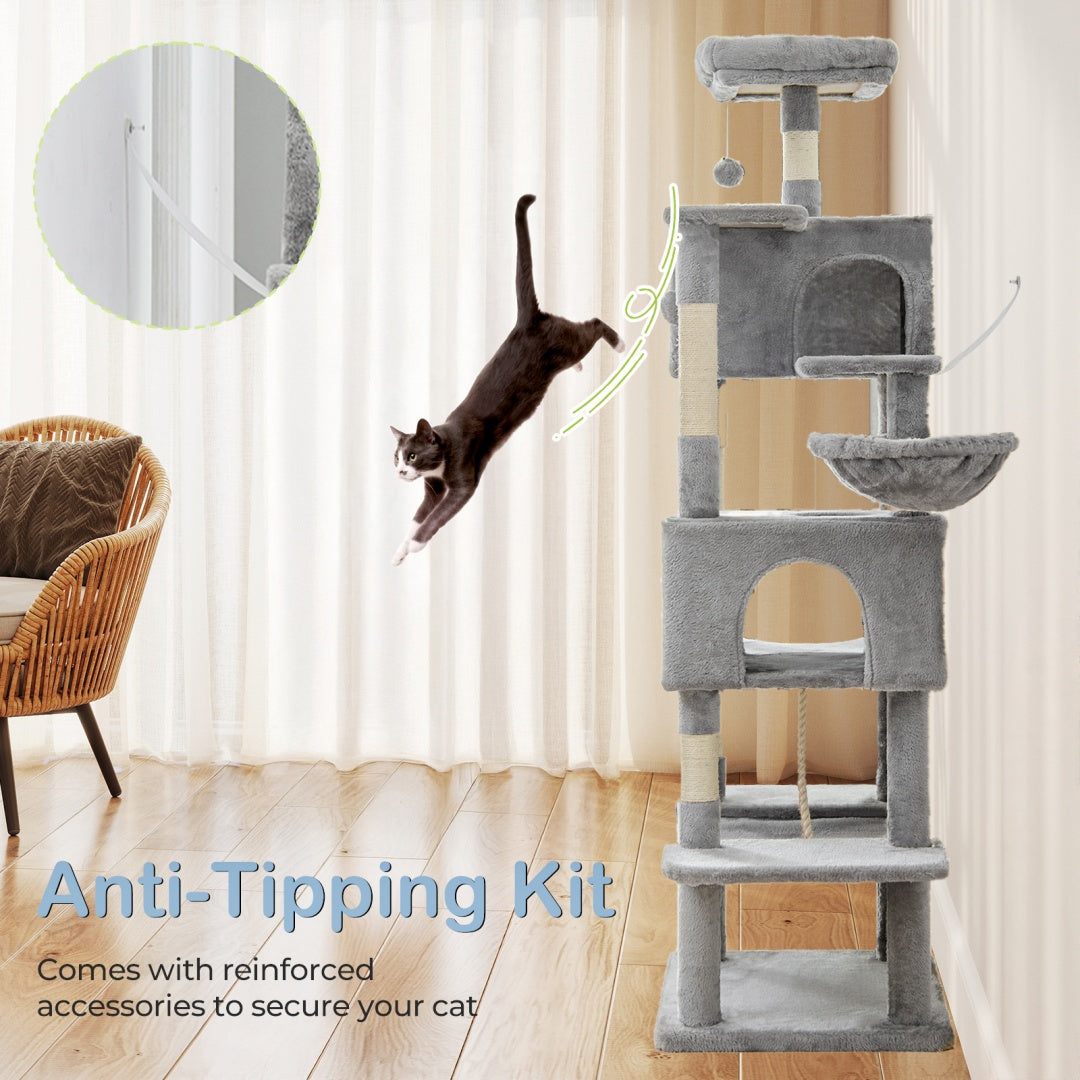 66 Inch Cat Tree Tower, Large Multi-Cat Climbing Extended Platform, Hammock, Pet House For Indoor Cats And Kittens Play