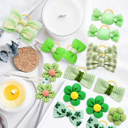 20Pcs Green Dog Hair Bows With Rubber Bands For Small Medium Dogs