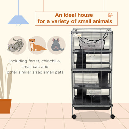Large Metal 4 Tiers Small Animal Cage With Hammock, Removable Tray, Extra Space For Ferrets Chinchillas, Gray