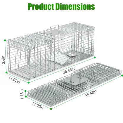 Humane Cat Trap Cage With Gloves Catch Release Live Animal Rodent Cage Collapsible Galvanized Wire For Raccoons Beavers Groundhogs Foxes Armadillos