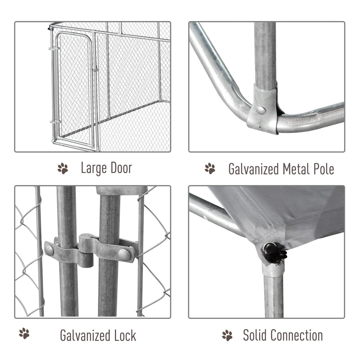 Outdoor Dog Kennel Galvanized Steel Fence with Cover Secure Lock Mesh Sidewalls for Backyard 9.8 x 9.8 x 7.7