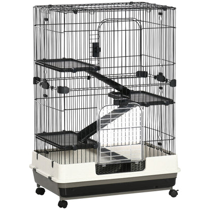 32"L 4-Level Small Animal Cage Rabbit Hutch with Universal Lockable Wheels, Slide-out Tray for Bunny, Chinchillas, Ferret, Black