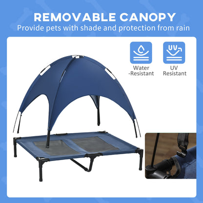 Elevated Portable Dog Cot Pet Bed with UV Protection Canopy Shade, 36 inch, Dark Blue