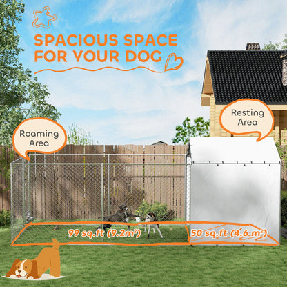 Galvanized Chain Link Large Outdoor Dog Kennel with Waterproof & UV-Resistant Cover, for M&L Dogs, 19.7 x 7.5 x 7.5