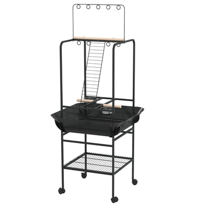 Bird Stand with Wheels, Perches, Stainless Steel Feed Bowls, Pull-Out Tray for Indoor Outdoor Small Parrot, Dark Gray