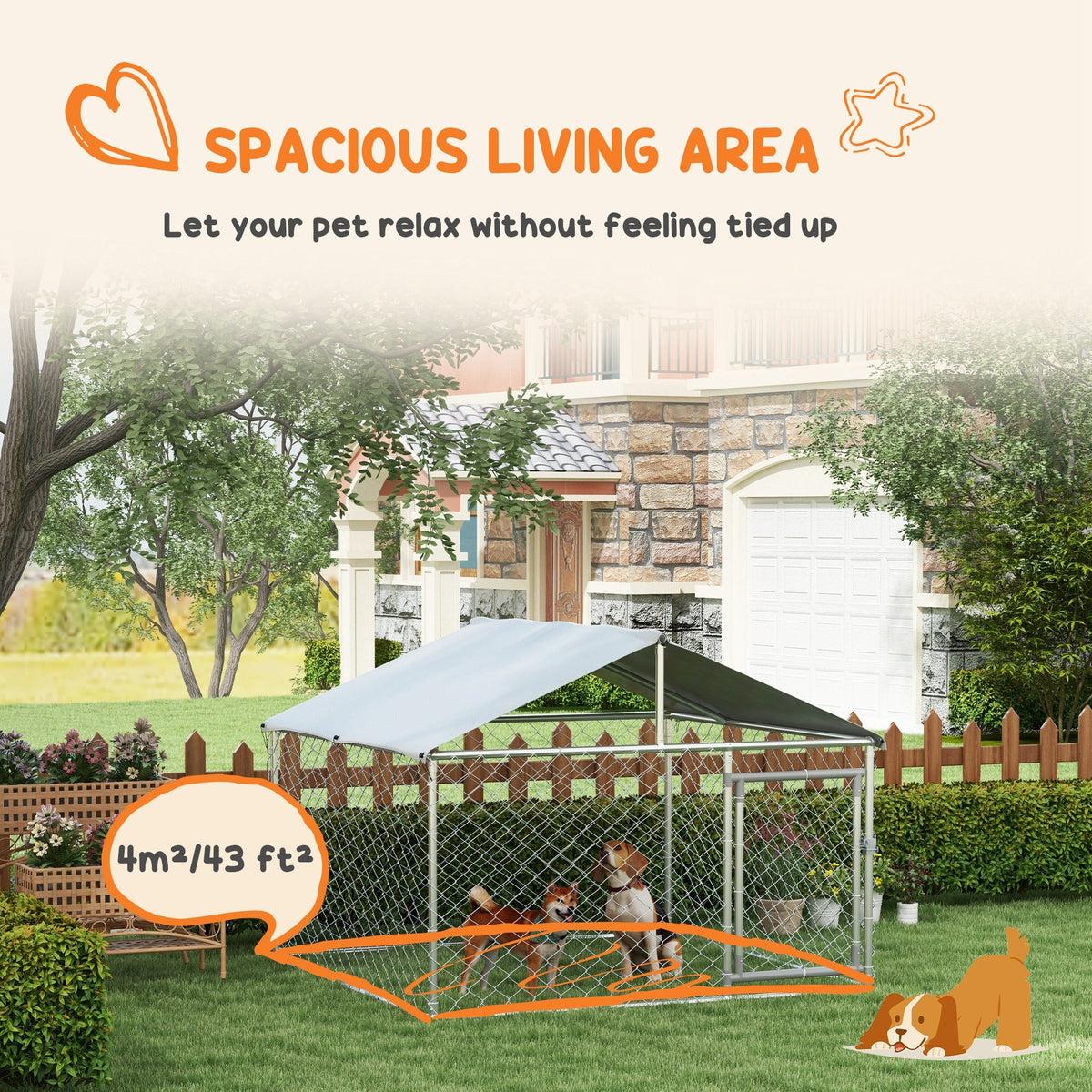 6.6 x 6.6 x 4.9 Dog Kennel Outdoor for Small Medium Dogs with Waterproof Roof, Silver