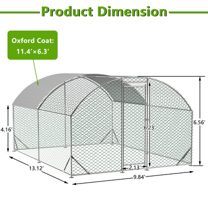 Large Chicken Coop Metal Chicken Run With Waterproof And Anti-UV Cover, Dome Shaped Walk-in Fence Cage Hen House For Outdoor And Yard Farm Use,9.84 X 13.12 X 6.56 Ft