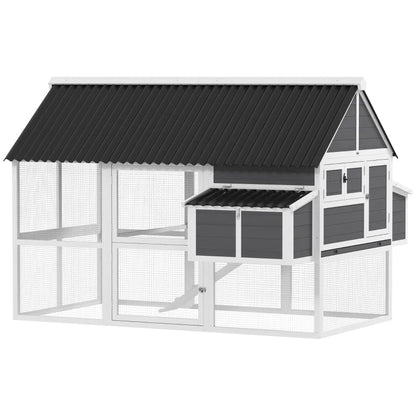 Wooden Chicken Coop With Run, 2 Nesting Boxes, 2 Roosting Bars, Ramp & Tray, Poultry Cage For 6-8 Chickens, Gray Multiple Packages