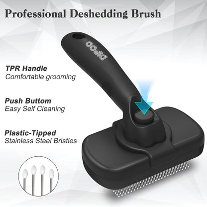 Self Cleaning Shedding Brush - Skin Friendly Grooming Tool For Dogs, Cats, And Puppies, Deshedding And Hair Removal For Long And Short Haired Pets, Black