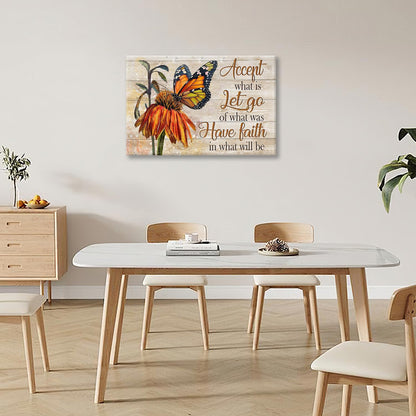 Farmhouse Butterfly Bathroom Pictures Wall Art, Rustic Floral Country Bathroom Wall Decor, Daisy Inspirational Framed Painting Canvas Artwork for Bedroom Living Room Decorations 24"L x 16"W