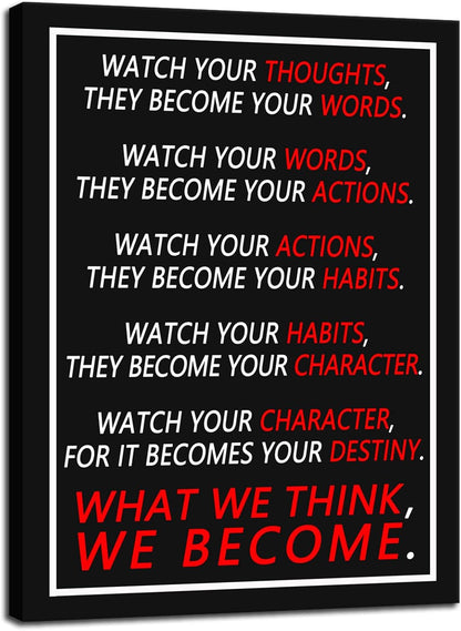 Watch Your Thoughts Motivational Canvas Print Wall Art Inspirational Picture Painting Inspiring Entrepreneurs Poster Modern Home Living Room Classroom Office Wall Decor Artwork [30''Wx 40''H]