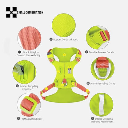 Lightweight Dog Harness, Large to Very Large Breeds, Adjustable Fit.Pet Harness with Pocket, Dog Training Harness for Outdoor Walking Running, Hiking (Lemon Yellow, XS)