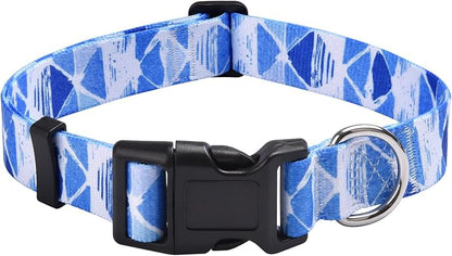 MarukoPet Dog Collar, Adjustable for Small Medium Large Dogs Puppy, Cute Design with Bohemia Floral Tribal Geometric Patterns Boys Girls Dog Collar(Blue Triangle-S)