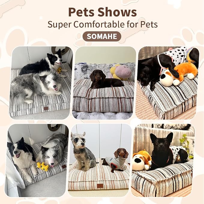 SOMAHE 4 Inch Orthopedic Dog Bed for Crate, 35 x 27 Inch, Orange Chenille | Washable Removable Cover, Waterproof Inner Liner, Non-Slip Bottom, Orthopedic Dog Crate Mattress for Medium & Large Dogs