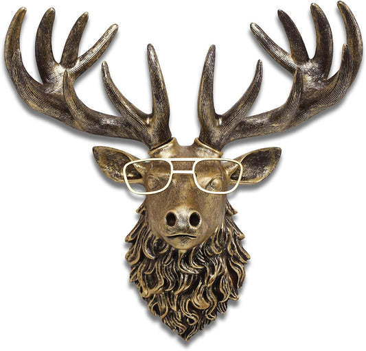 JJALIGHTS Animal Heads Wall Decor Resin Animals Sculptures Head Wall Hanging Decoration Imitation Copper vintage Wall Sculpture for Living Room Bedroom Office(Deer,not include metal frames)