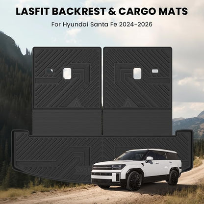 Lasfit Cargo Mat & Backrest Mats for Hyundai Santa Fe 2026 2025 2024 (Fit Gas & Hybrid), All Weather TPE Custom Fit Car Mats Trunk Mats Cargo Liners Accessories, Black