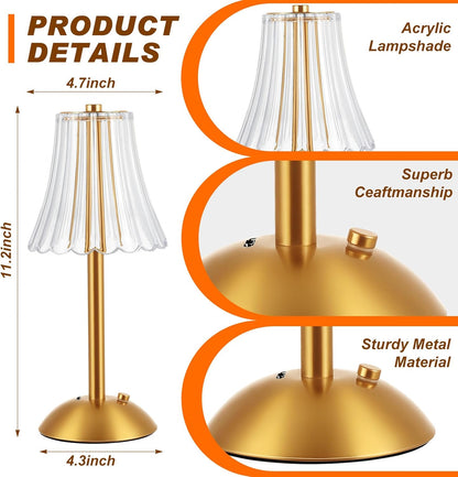Liliful 4 Pcs LED Portable Cordless Table Lamp Touch Battery Operated Rechargeable Desk Lamp 3 Color Dimmable for Bedroom Living Room Dining (Rose Style,Gold)