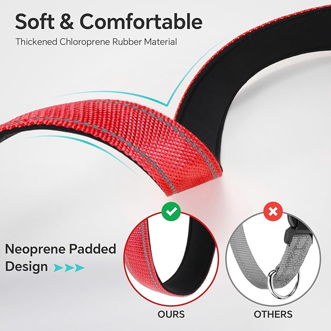 Reflective Dog Collar with Quick Release Buckle - Metal Ring - Adjustable Soft Neoprene Padded Basic Dog Collar for Small Medium Large Dogs (Red, Large :Width 1",Neck 15.7-23.6")