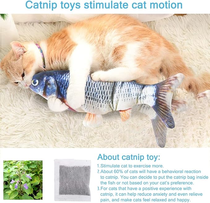 Tocirelo Remote Control Cat Toy - Interactive Catnip Toys for Indoor Cats, 11" Realistic Electric Flopping Fish Kiten Kicker Toy, Automatic Moving Floppy Fish for Bored Kitten and Small Dogs