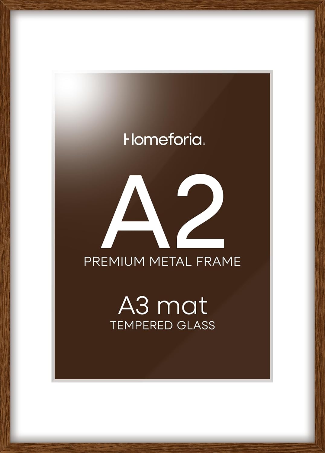 Homeforia A2 Picture Frame Brown, High End Dark Oak 16.5 x 23.4 Wooden Poster Frame Matted to 11.7 x 16.5 Photo, A2 Walnut Wood Frame with Mat A3, 16.5 x 23.5 Frame, Tempered Glass, Wall Kit, Set of 1