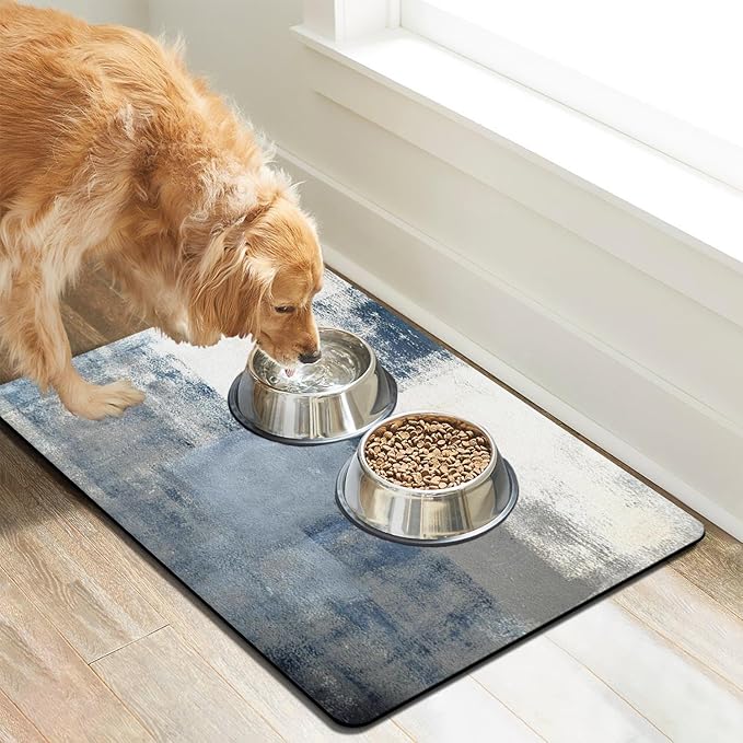 Dog Food Mats for Floors Absorbent, Cat Food Mat - Pet Cat Feeding Mat Quick Dry, Dog Bowl Mats for Water, Pet Supplies Feeding Placemat 16" x 24" Tie-Dye Light Gray