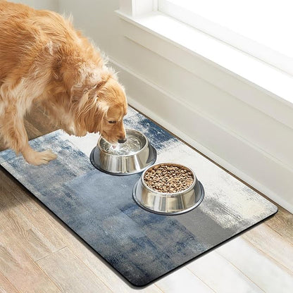 Dog Food Mats for Floors Absorbent, Cat Food Mat - Pet Cat Feeding Mat Quick Dry, Dog Bowl Mats for Water, Pet Supplies Feeding Placemat 16" x 24" Tie-Dye Light Gray