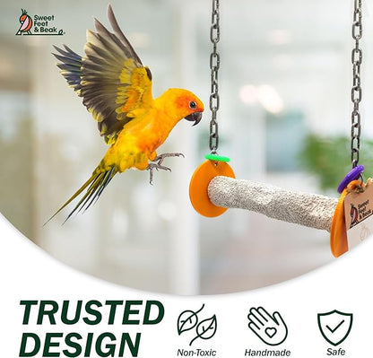 Sweet Feet and Beak Roll Bird Swing - Perch Bird Toys Trims Nails and Beaks, Safe and Non-Toxic Bird Cage Accessories for Small and Large Birds, Swinging Toys Birds Will Love, XL 11 Inches - Yellow