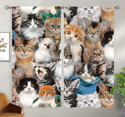 Cat Blackout Curtains Home Decor,Cute White Cat Black Kitten Funny Kitty Rod Pocket Thermal Insulated Drapes Darkening Window Curtain for Girls Boy Bedroom Living Room 42 x 63 Inch