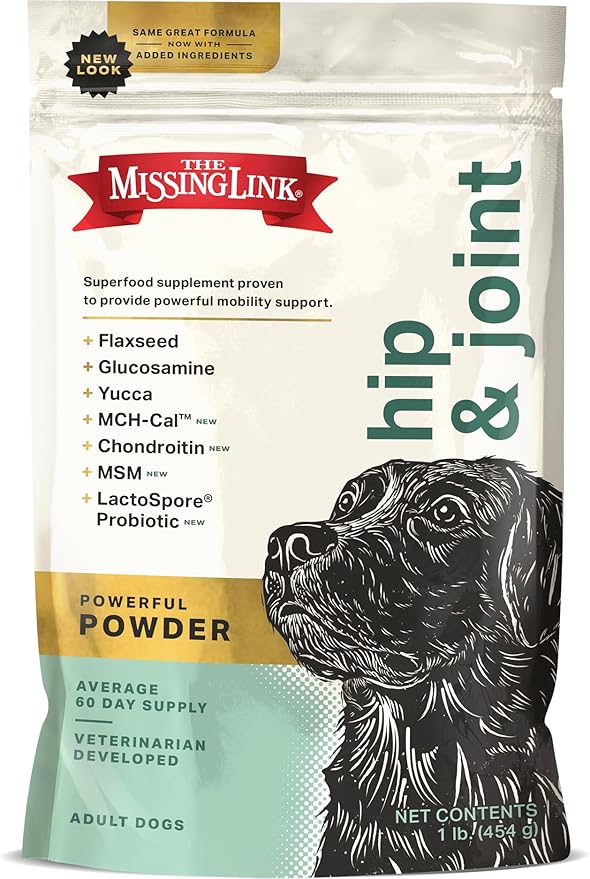 The Missing Link Hip & Joint + Probiotics Supplement 1lb Bag - Superfood Powder for Dog Cartilage & Bone Health, Joint Mobility & Flexibility