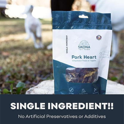 Skona PetFood Pork Heart Jerky Dog & Cat Treats, Single-Ingredient, High Protein Training Snacks, Natural & Healthy, USA Made, Rich in Nutrients, Supports Heart, Eye & Dental Health, 4oz