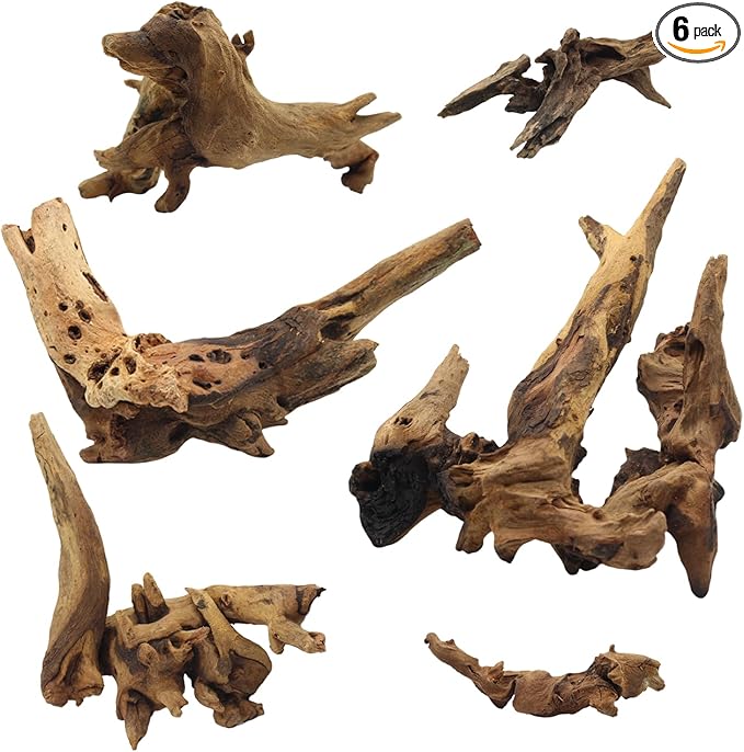 Driftwood for Aquarium Decor, Fish Tank Decor, 6 Pcs Reptile Branches, Drift Wood for Fishtank, Aquarium Hardscape, Crafts, Betta Fish Decor, Reptiles Driftwood Branch (Driftwood 2-8 Inch (Pack of 6))